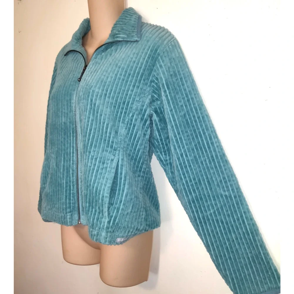 Woolrich Corduroy Jacket Women's S Aquifer Aqua Blue Wide Wale Pockets Zip Up - Picture 2 of 16